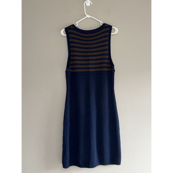 Boden 100% Wool Sweater Dress Preppy Academia Navy Blue Brown Y2K School Size 14 - Picture 2 of 12